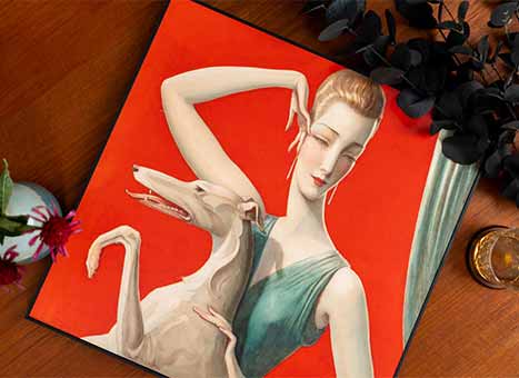 Wanddecoratie – Elegant Woman and Afghan Hound van Wladyslaw Benda
