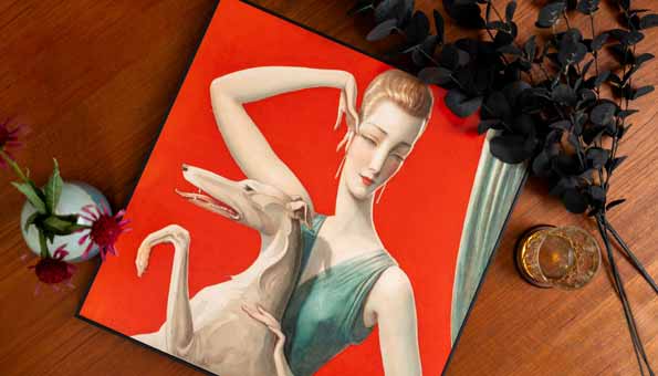 Wanddecoratie – Elegant Woman and Afghan Hound van Wladyslaw Benda